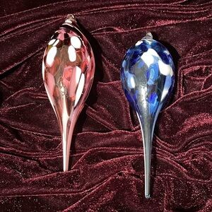 Vintage Hand-Blown Glass Teardrop Ornaments Set of 2 Red and Cobalt Blue